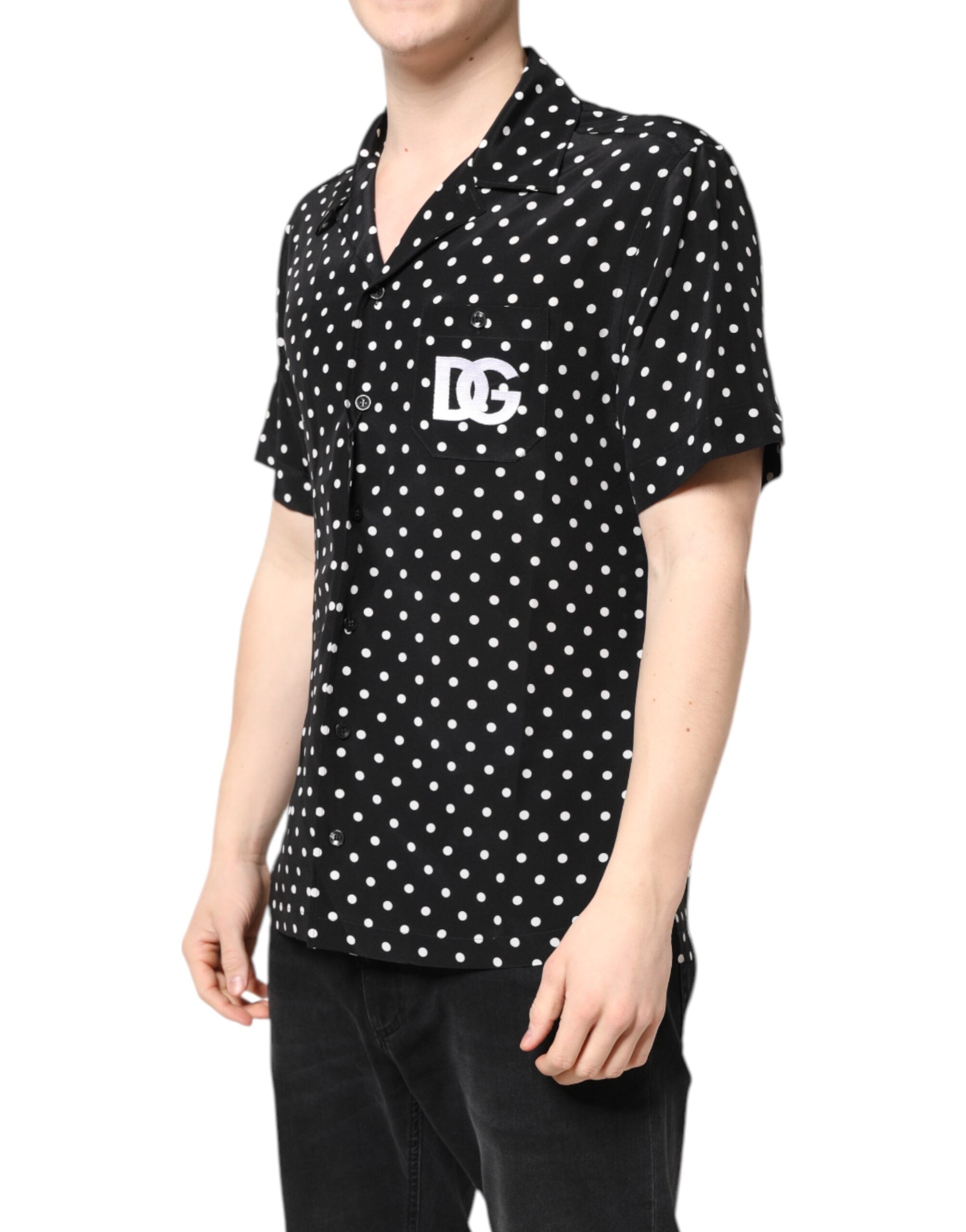 Dolce & Gabbana Black Polka Dot Short Sleeve Shirt Casual Shirt